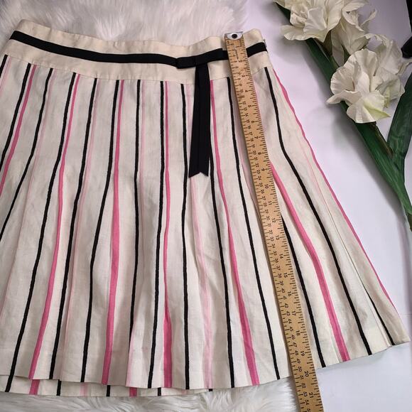 Ann Taylor LOFT Pleated 100%  LINEN Womens Size 8 Skirt Preppy Pink Black White - Picture 7 of 13